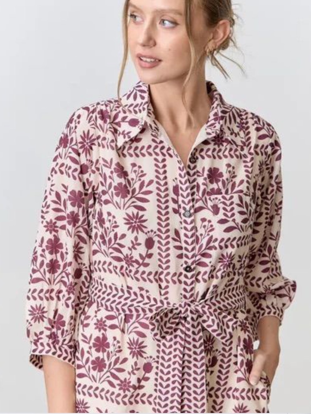 NWT ⛱️Polagram - Cream Elara Floral Print Button-Down Midi Dress - 1X - Picture 4 of 5